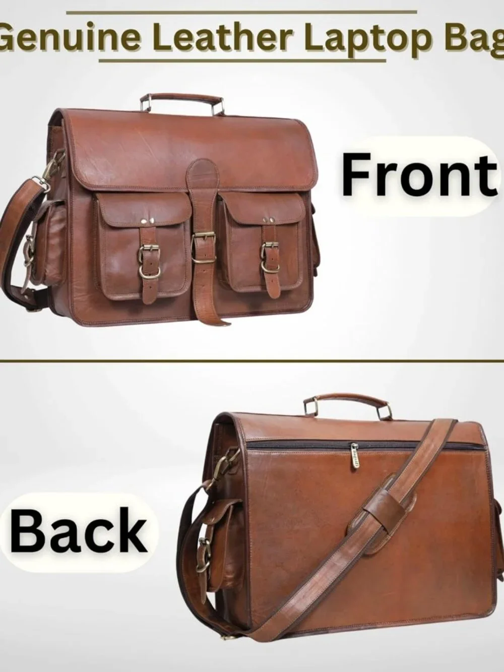 Handmade Vintage Leather Messenger Bag, Adjustable Crossbody Laptop Briefcase